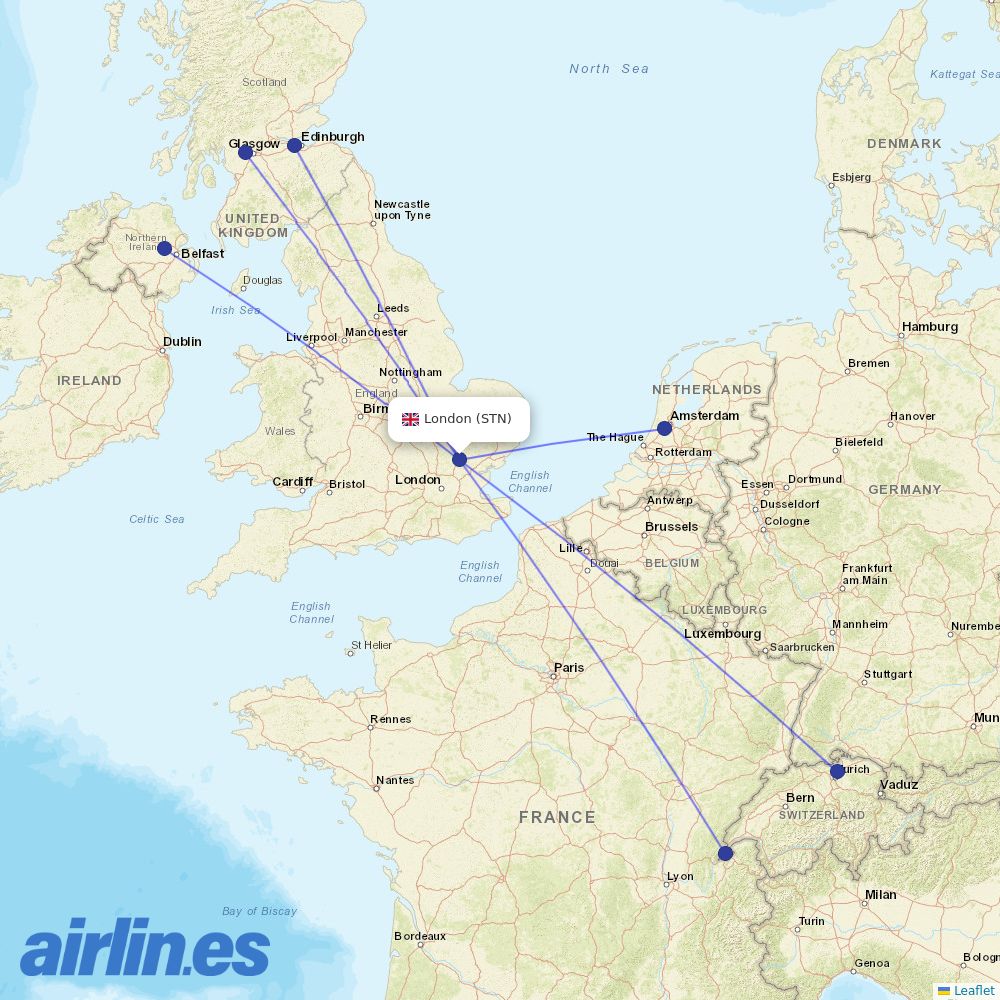 easyJet from Stansted destination map
