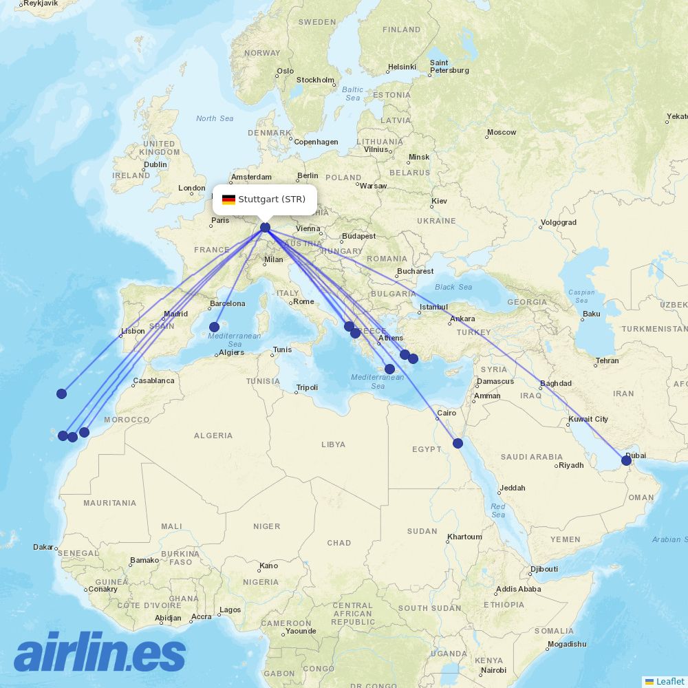 Condor from Stuttgart Airport destination map