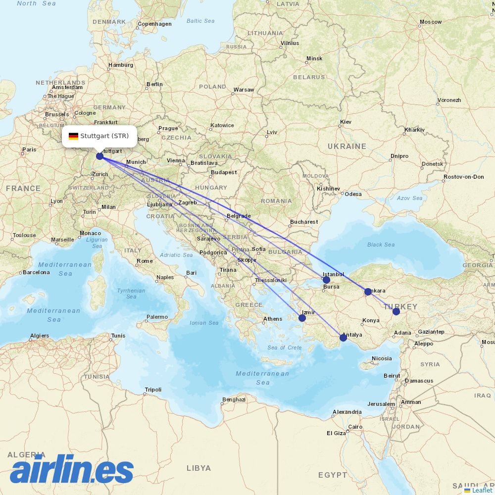 Pegasus from Stuttgart Airport destination map