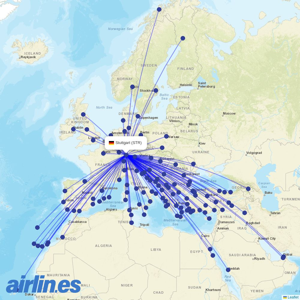 Wizz Air from Stuttgart Airport destination map