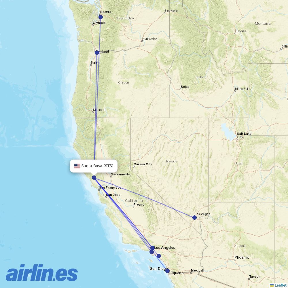 Alaska Airlines from Charles M Schulz Sonoma Co destination map