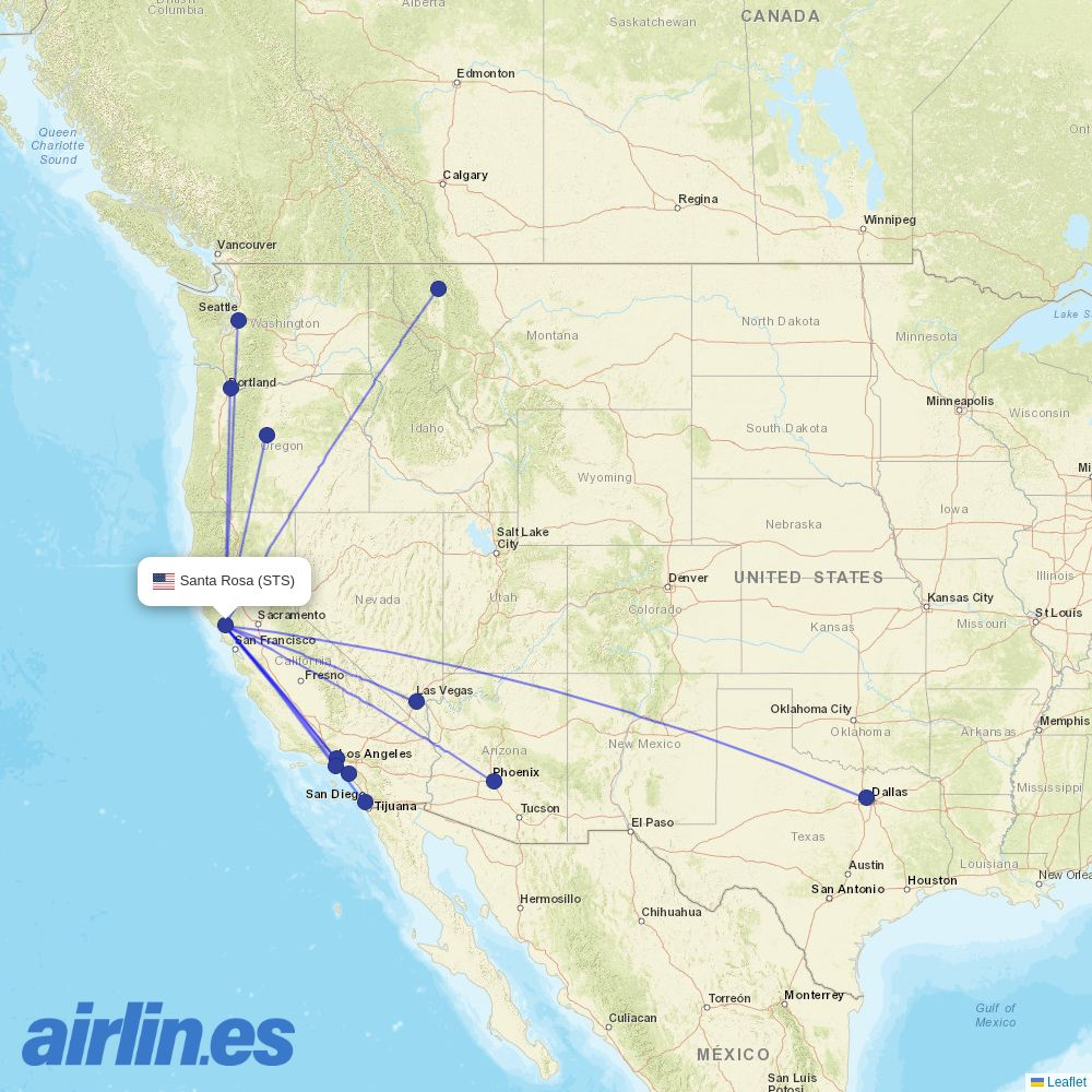 Southwest Airlines from Charles M Schulz Sonoma Co destination map