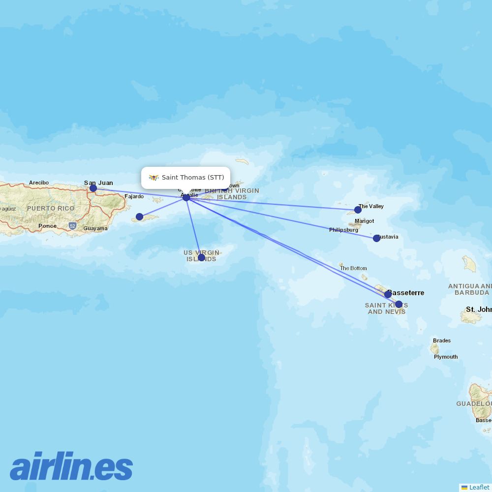Cape Air from Saint Thomas destination map