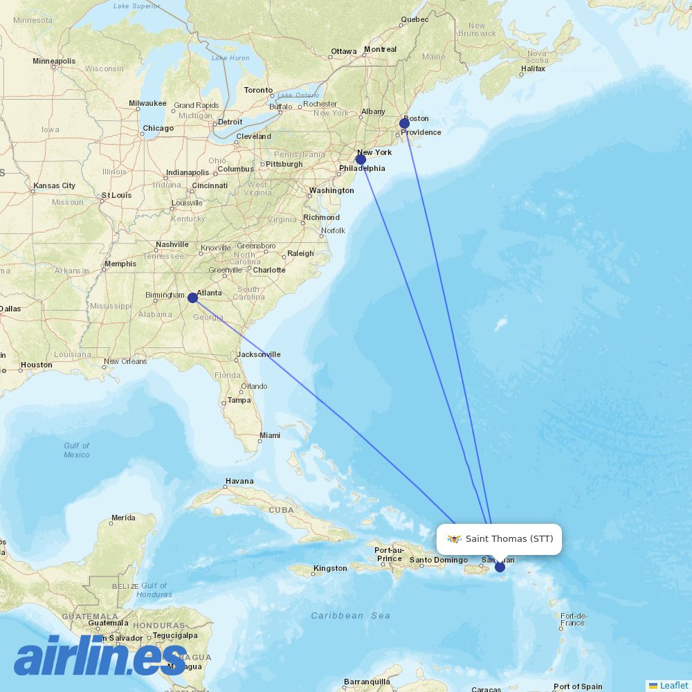 Delta Air Lines from Saint Thomas destination map