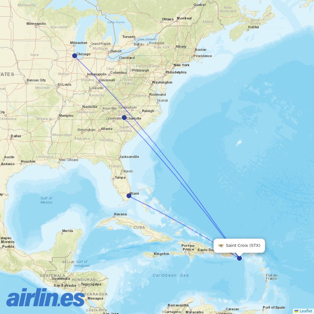 American Airlines from Saint Croix destination map