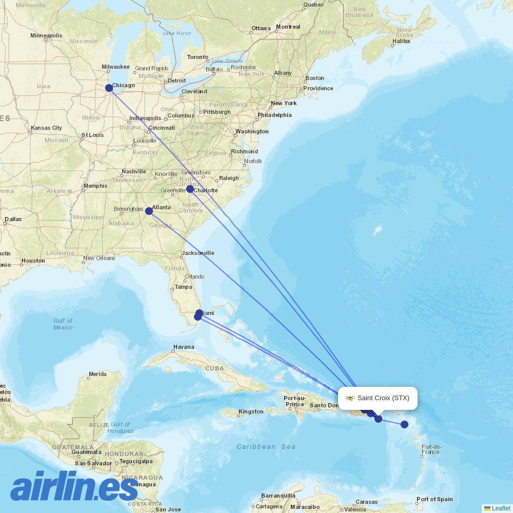 JetBlue Airways from Saint Croix destination map