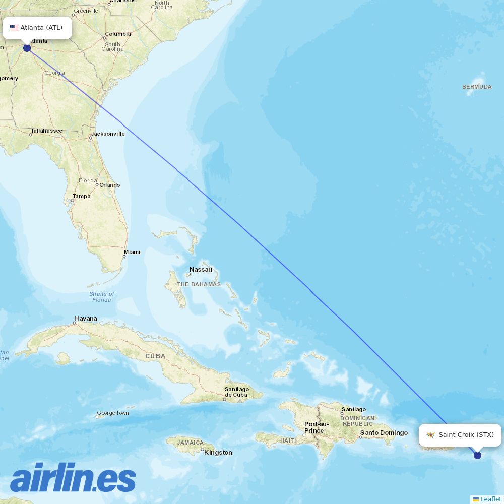 Delta Air Lines from Saint Croix destination map