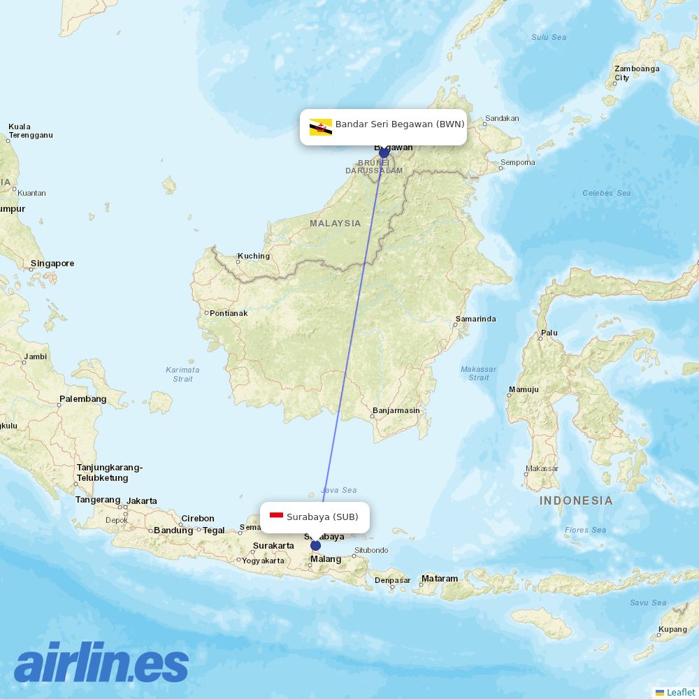 Royal Brunei Airlines at SUB route map