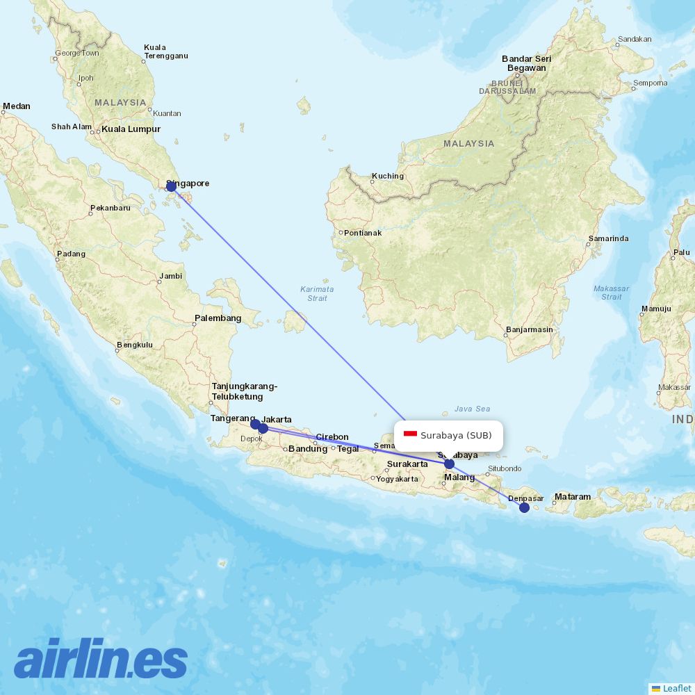 Garuda Indonesia at SUB route map