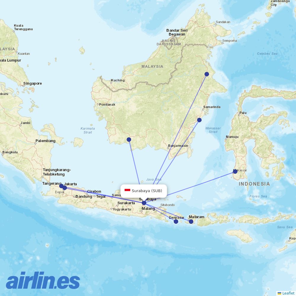 Batik Air at SUB route map