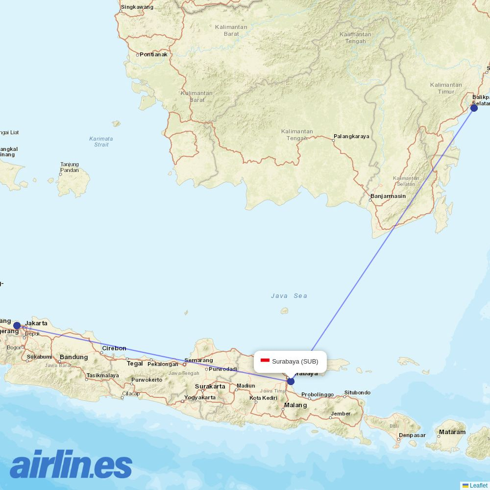 Pelita Air at SUB route map