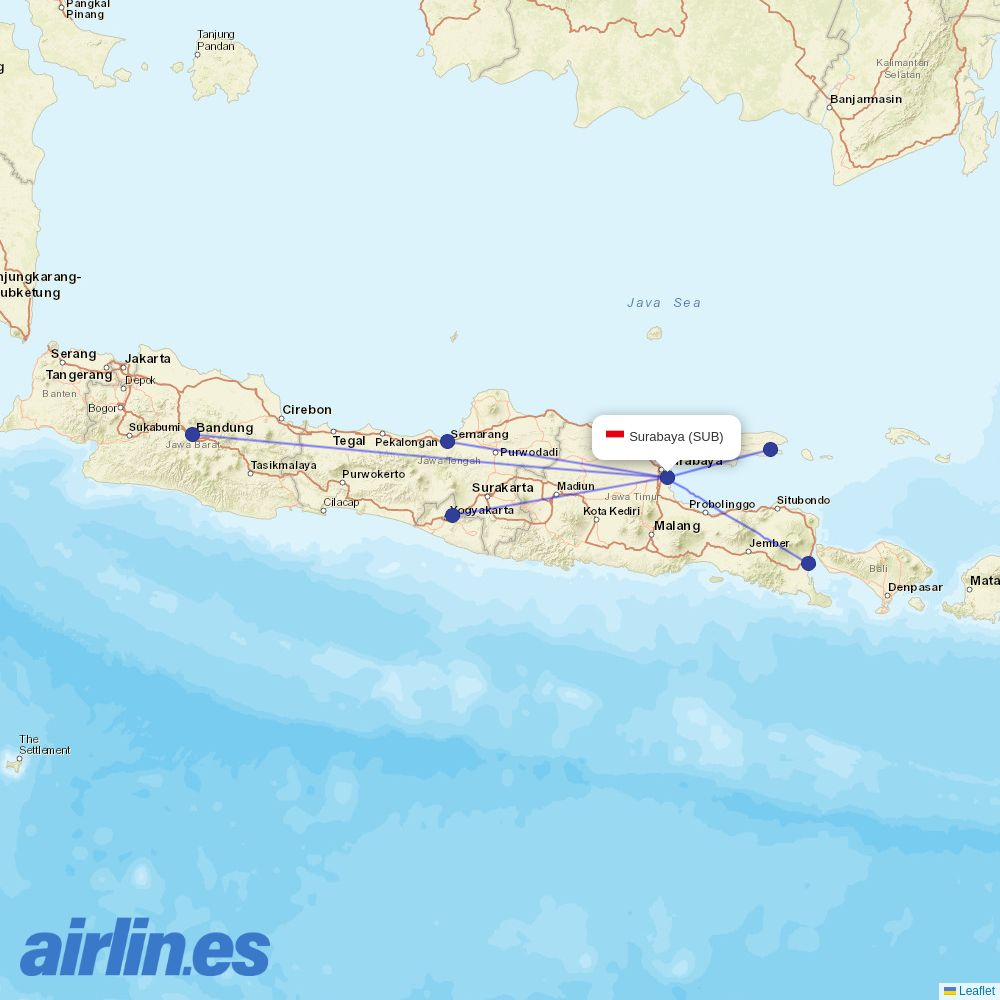 Wings Air from Juanda destination map
