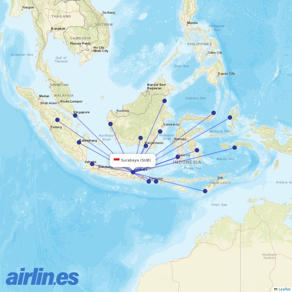 Lion Air at SUB route map
