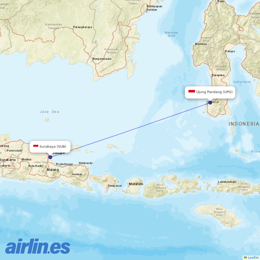 Sriwijaya Air from Juanda destination map