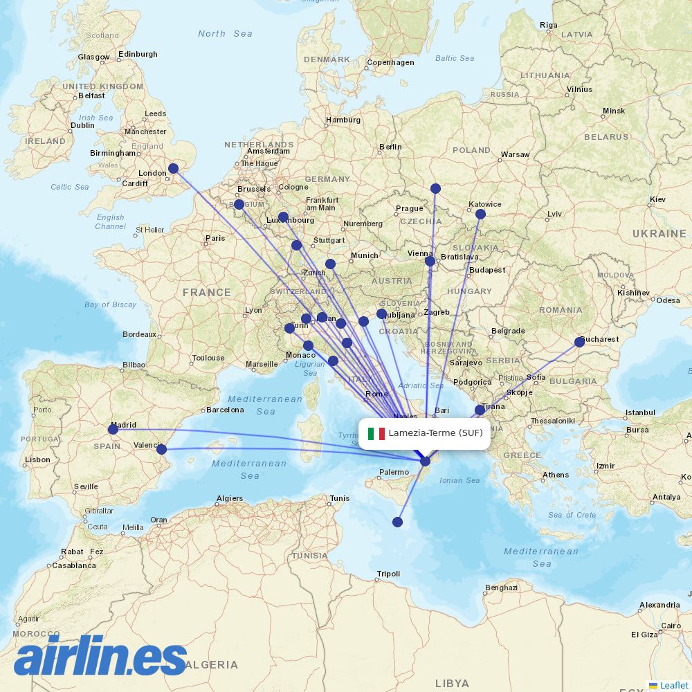 Ryanair from Lamezia Terme destination map
