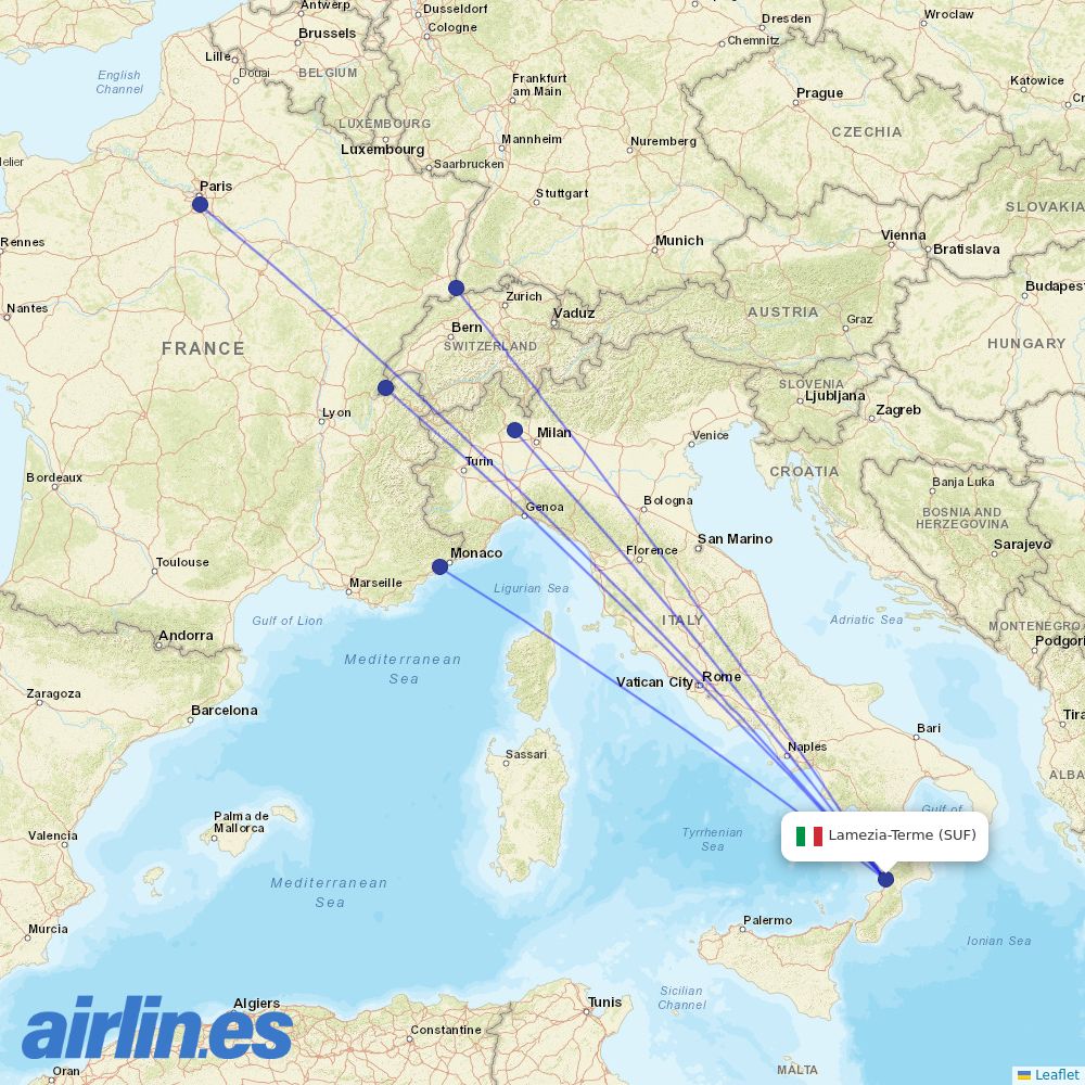 easyJet from Lamezia Terme destination map