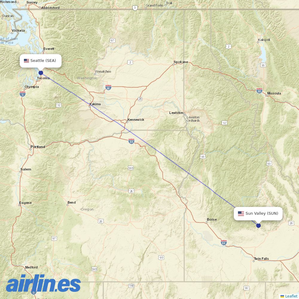 Alaska Airlines from Friedman Mem destination map