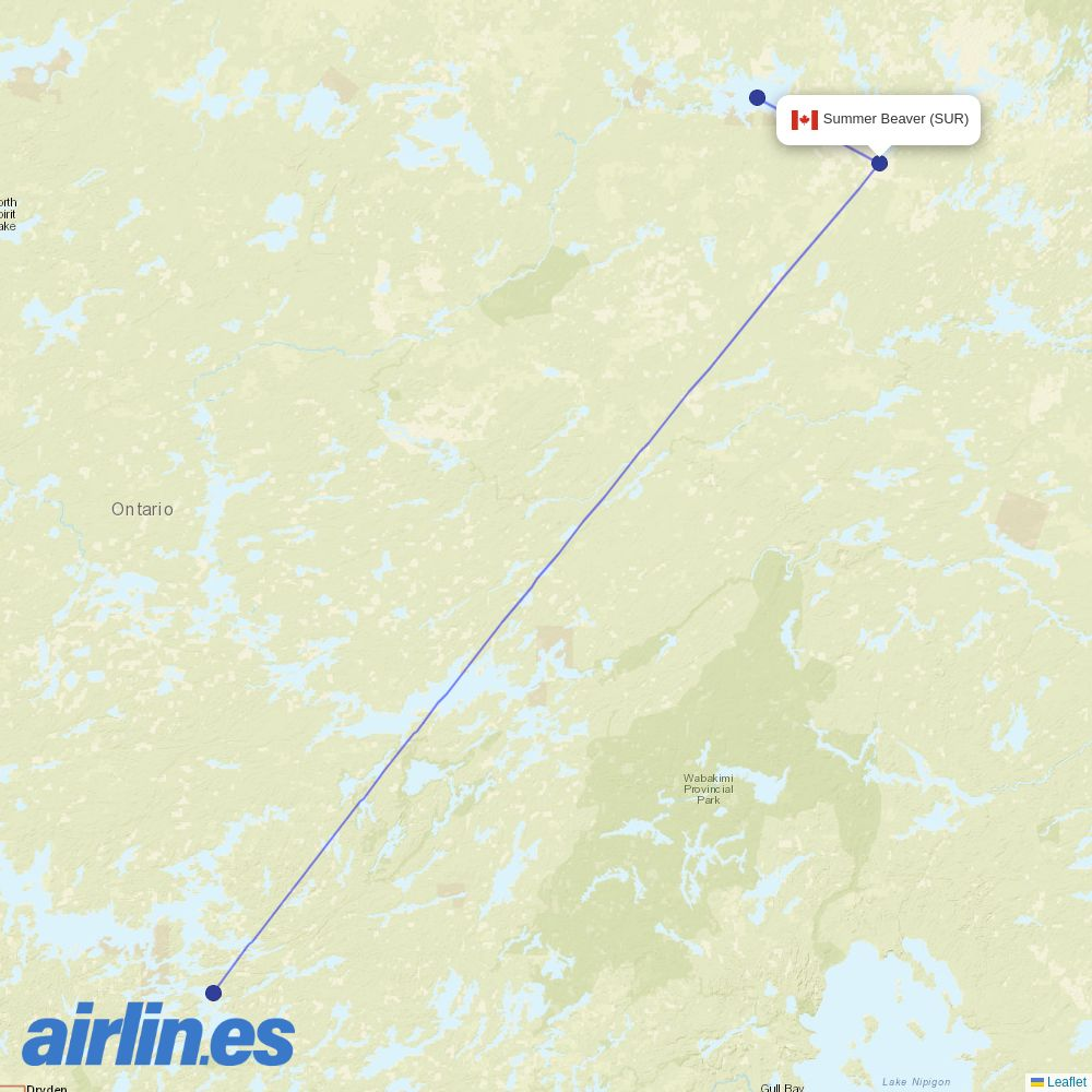 Wasaya Airways at SUR route map