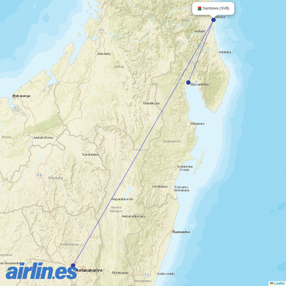 Madagascar Airlines at SVB route map