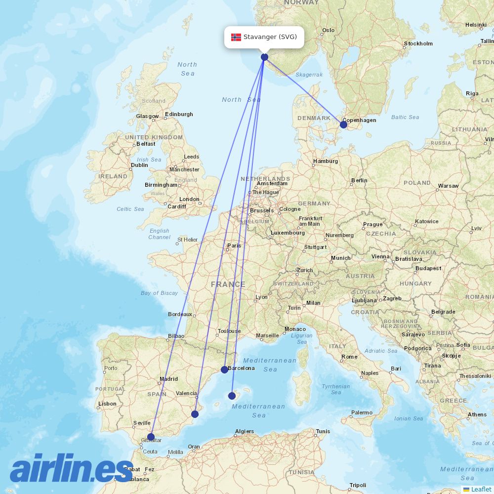 Norwegian Air Sweden from Stavanger Sola destination map