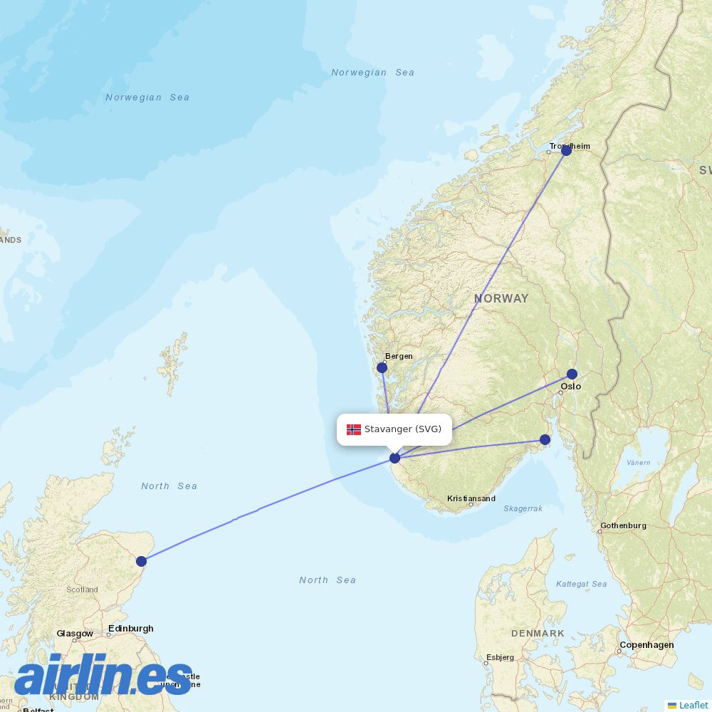 Wideroe from Stavanger Sola destination map