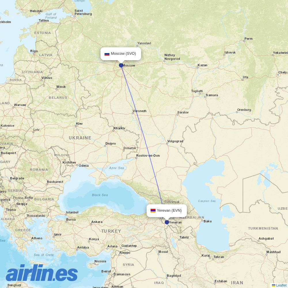 Shirak Avia at SVO route map