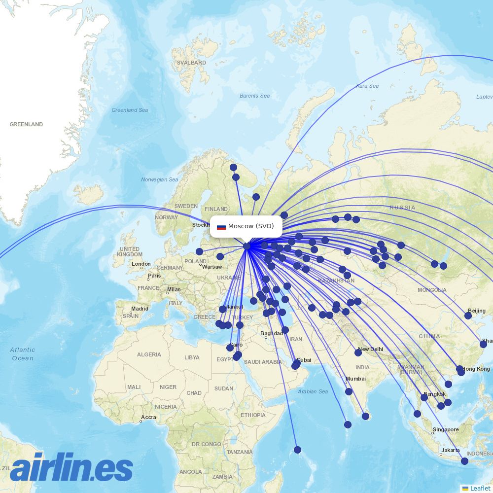 Aeroflot at SVO route map