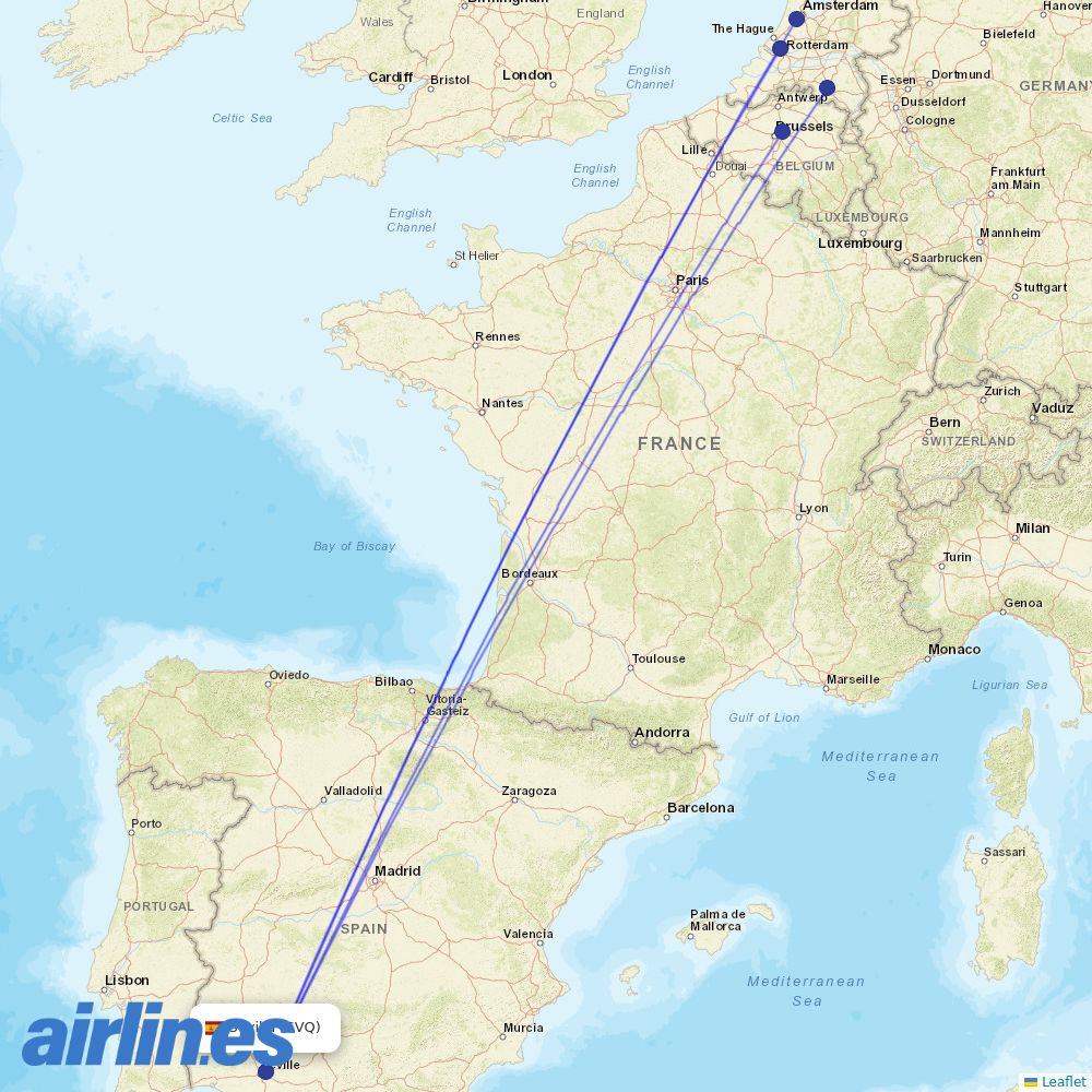 Transavia from Seville Airport destination map