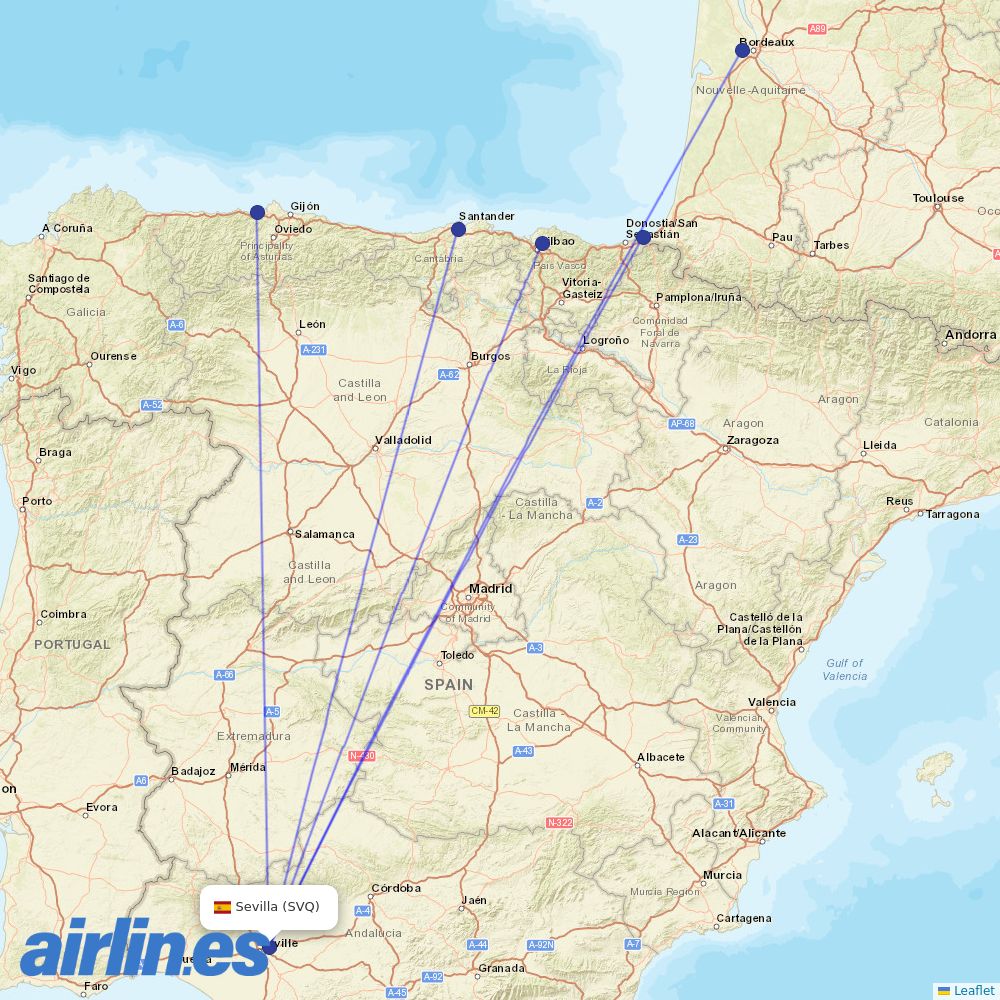 Volotea from Seville Airport destination map