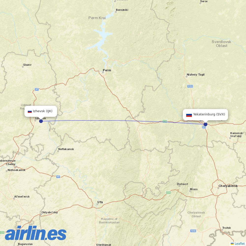 Izhavia at SVX route map