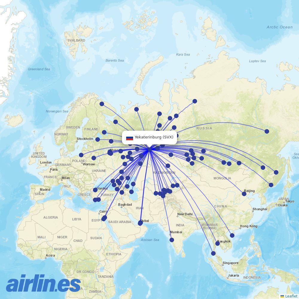 Yakutia at SVX route map