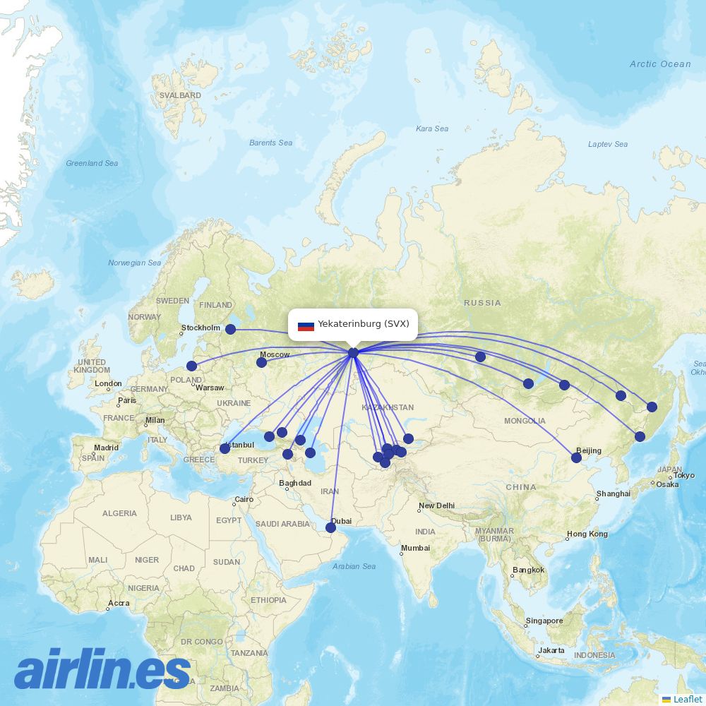 Ural Airlines at SVX route map