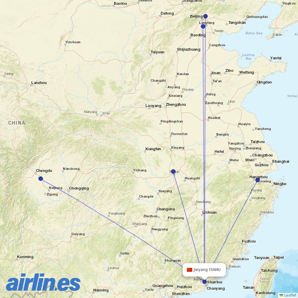 Air China from Wai Sha Airport destination map