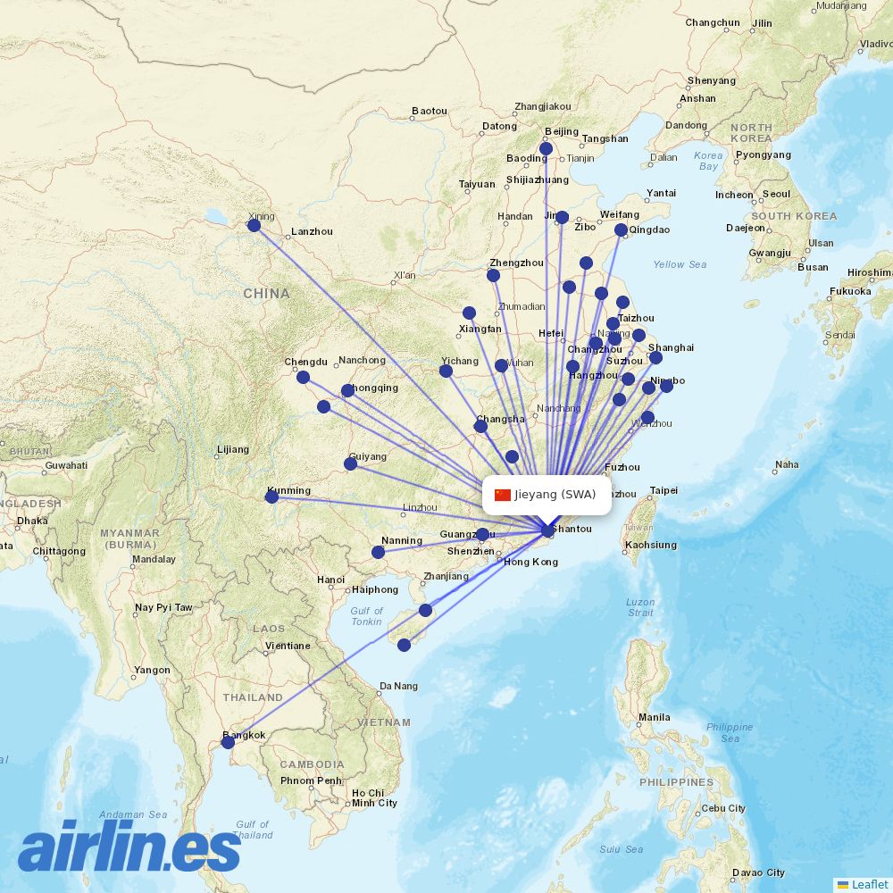 China Southern Airlines from Wai Sha Airport destination map