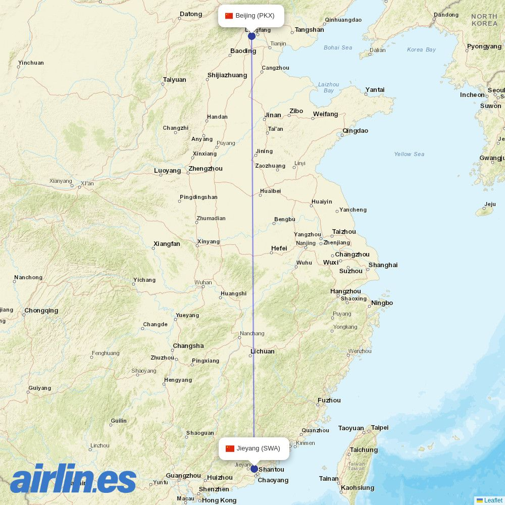 China United Airlines from Wai Sha Airport destination map