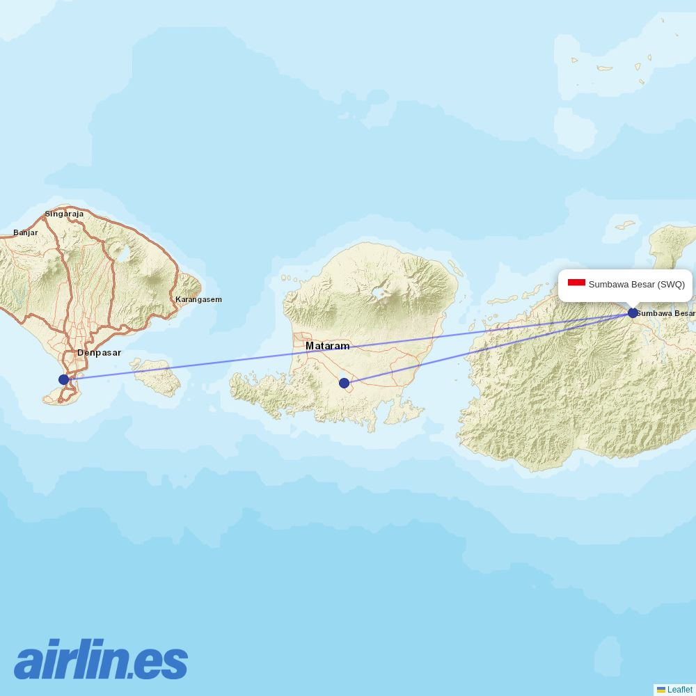 Wings Air from Sultan Muhammad Kaharuddin III Airport destination map