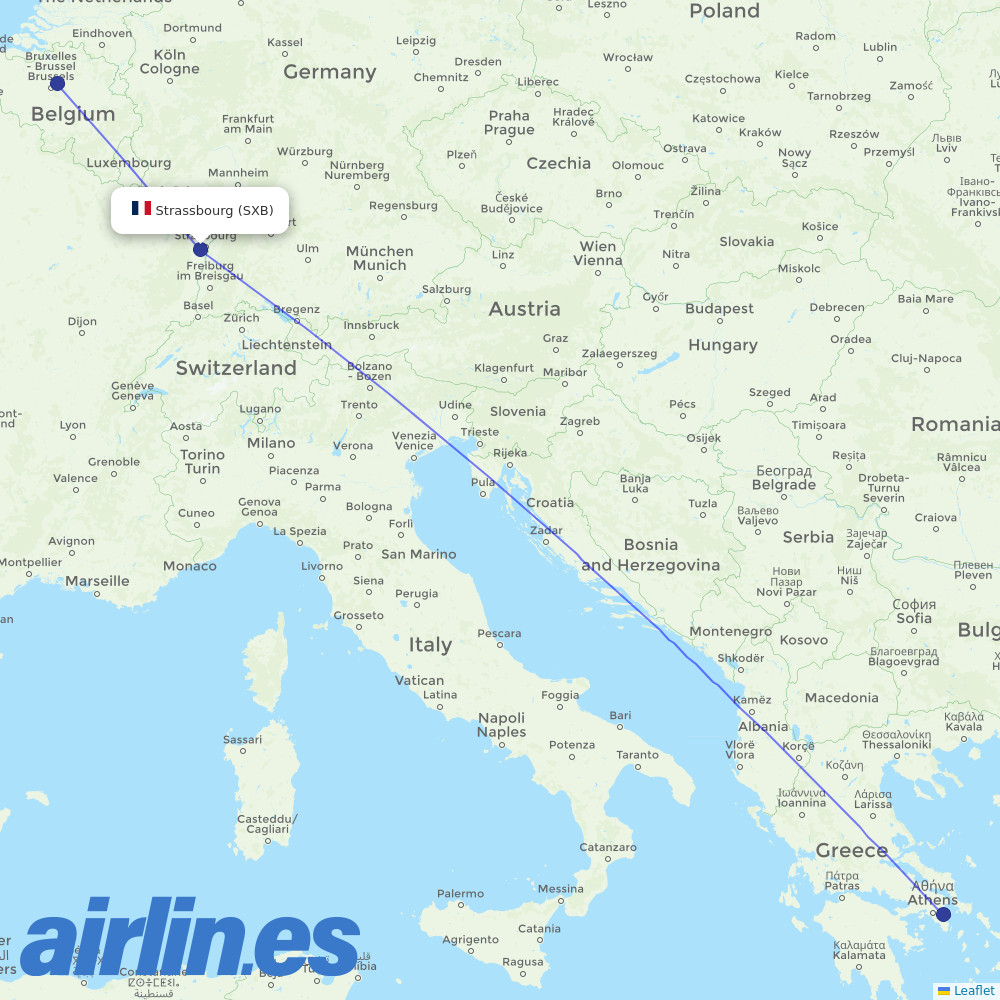 Aegean Airlines from Entzheim destination map