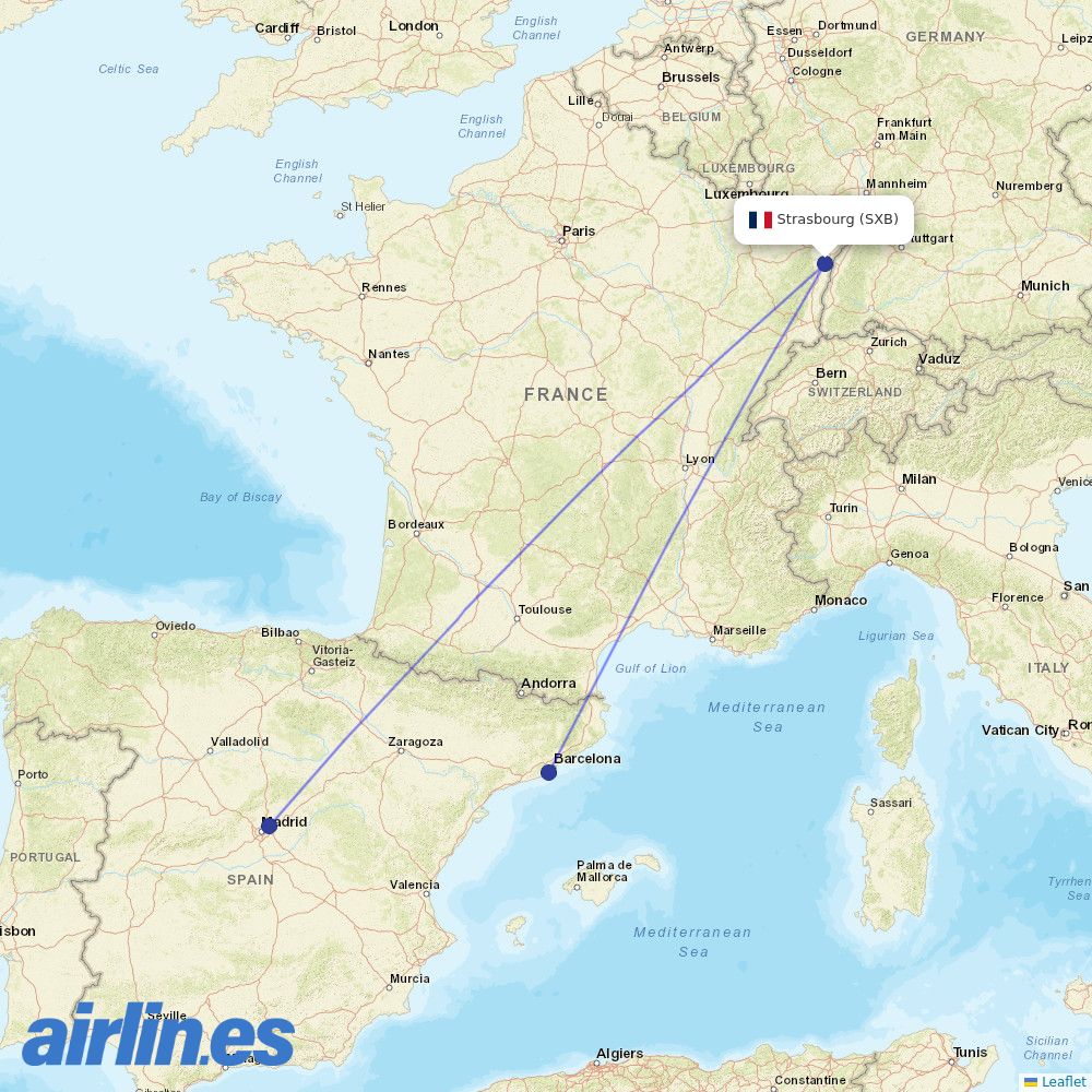 Iberia from Entzheim destination map