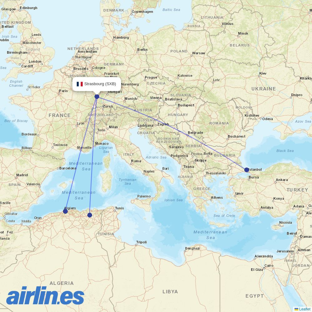 Transavia France from Entzheim destination map