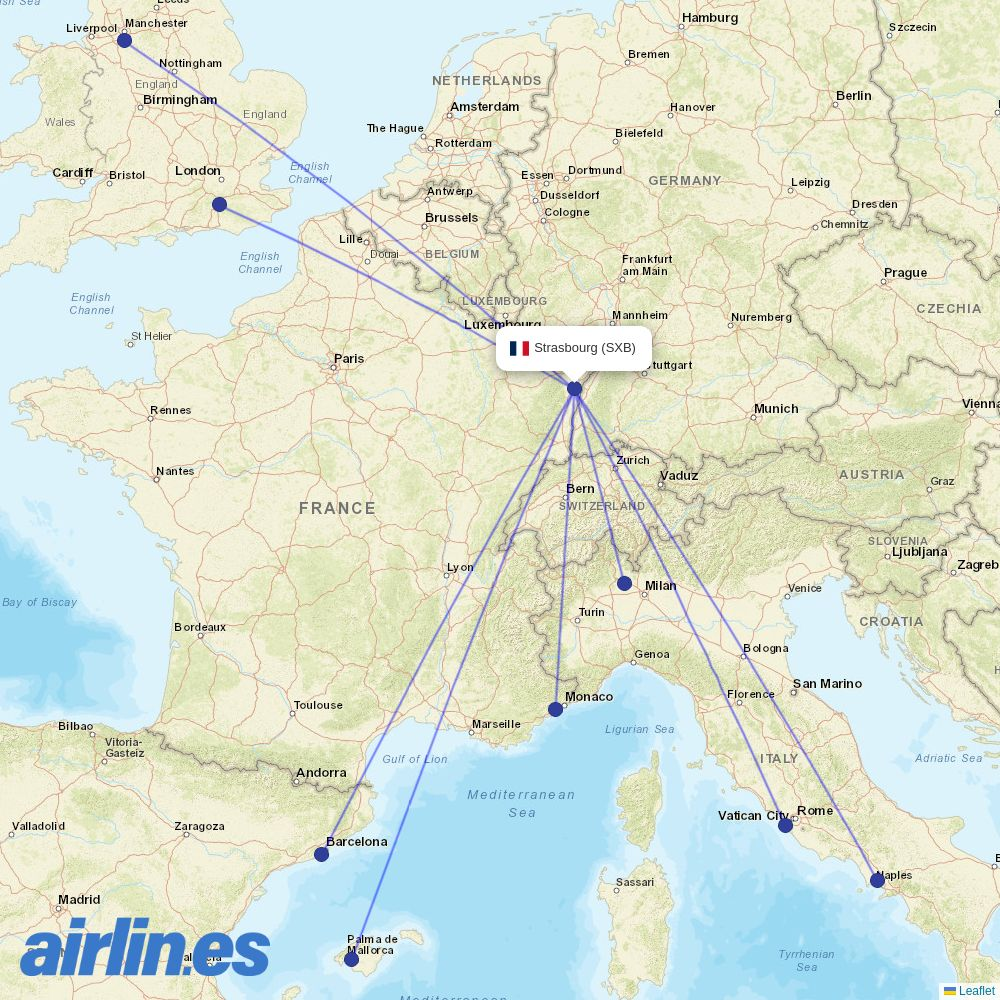 easyJet from Entzheim destination map