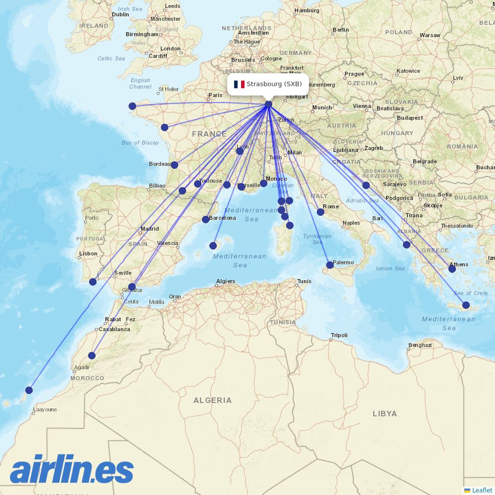 Volotea from Entzheim destination map