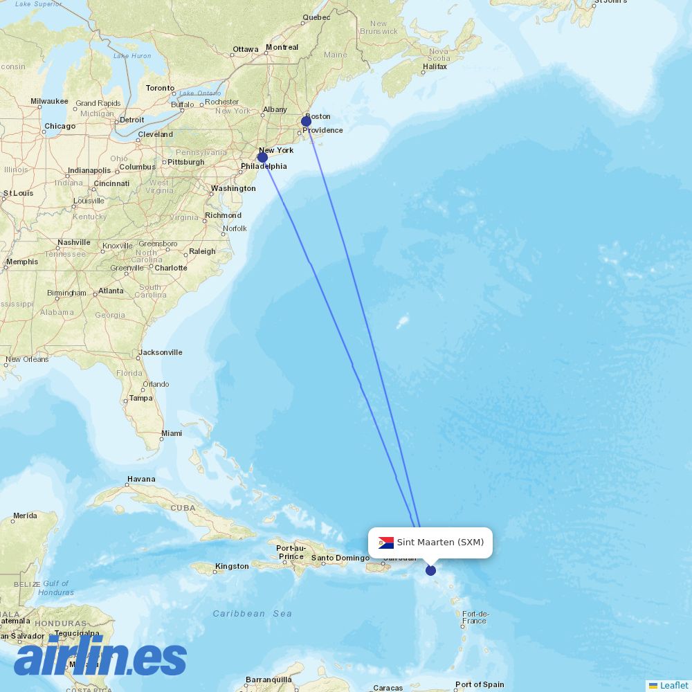 JetBlue Airways from Princess Juliana International destination map