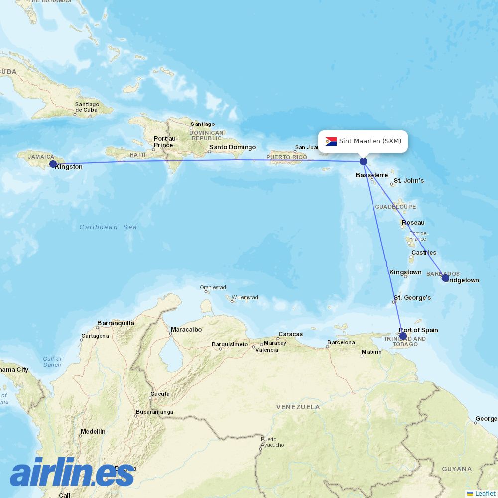 Caribbean Airlines from Princess Juliana International destination map