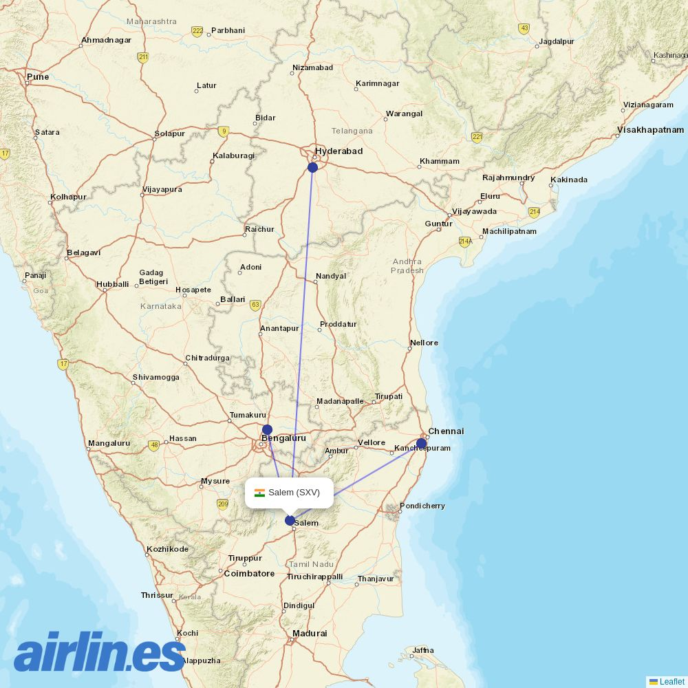 IndiGo from Salem Airport destination map