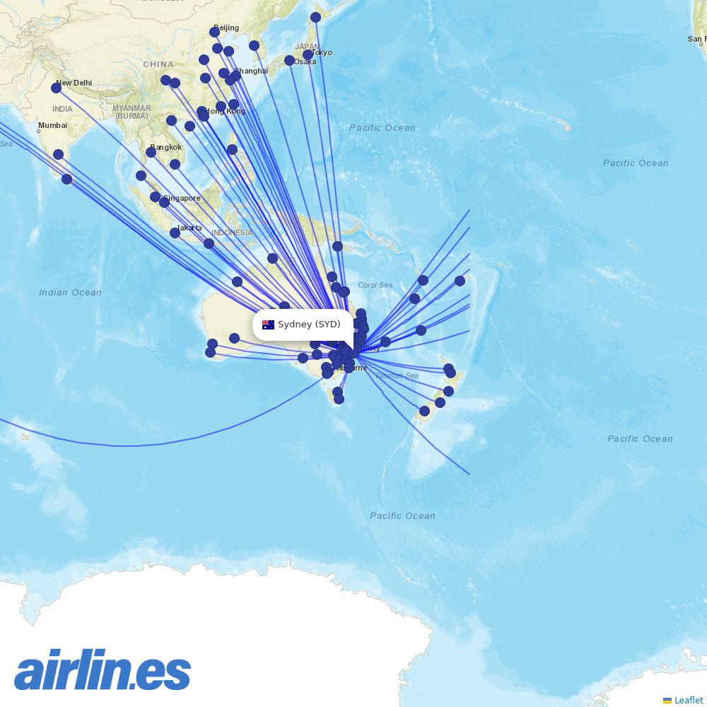 Cathay Pacific at SYD route map