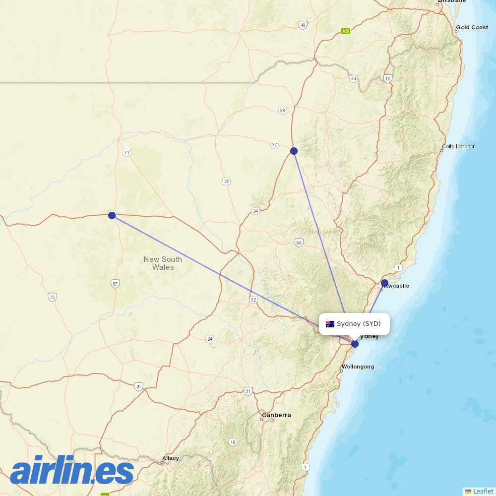 FlyPelican at SYD route map
