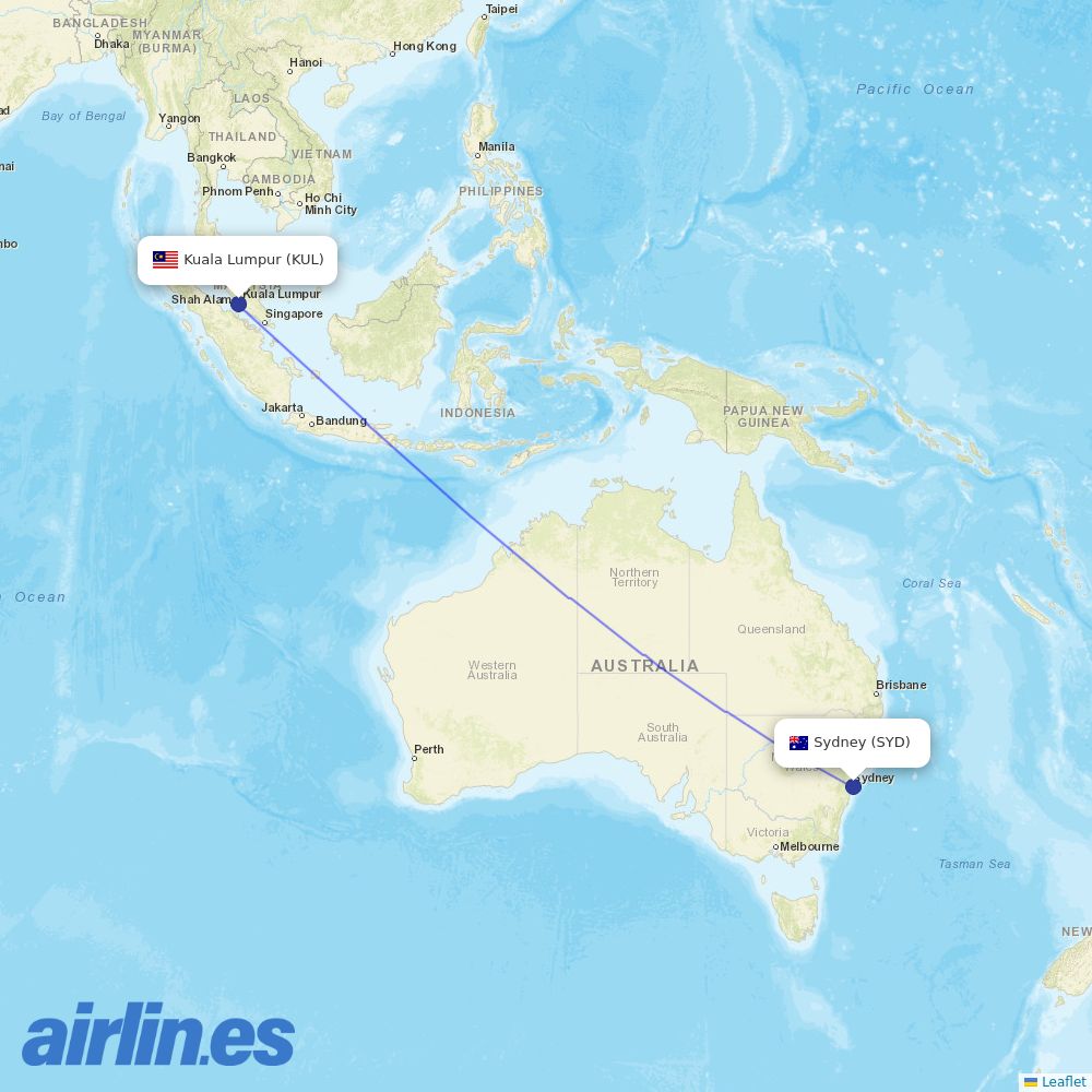 Malaysia Airlines at SYD route map