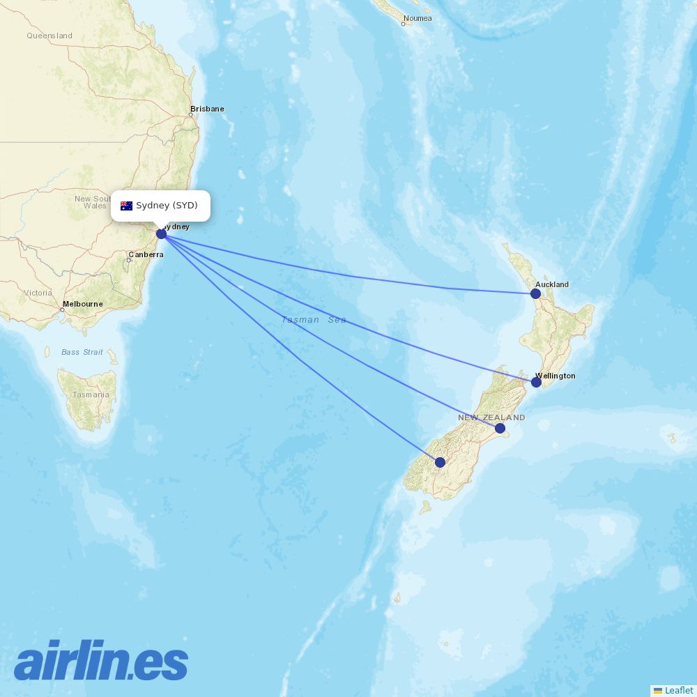 Air New Zealand at SYD route map