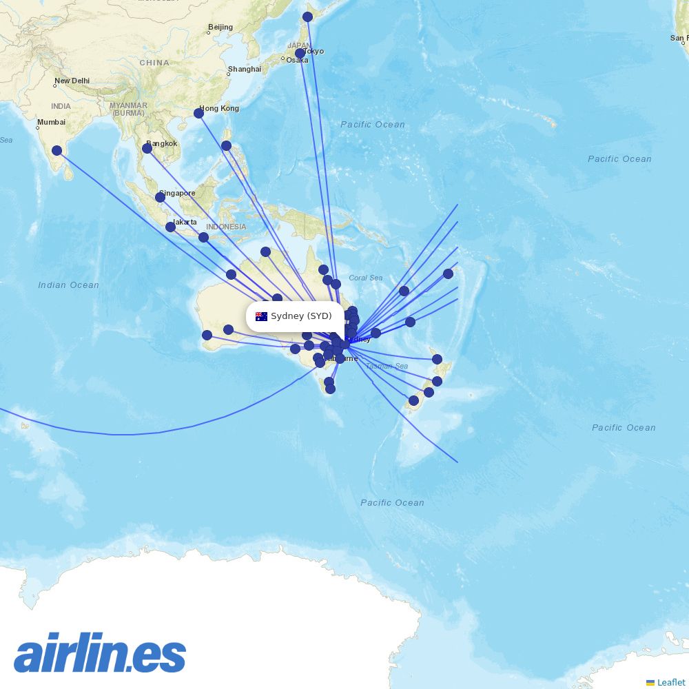 Qantas at SYD route map