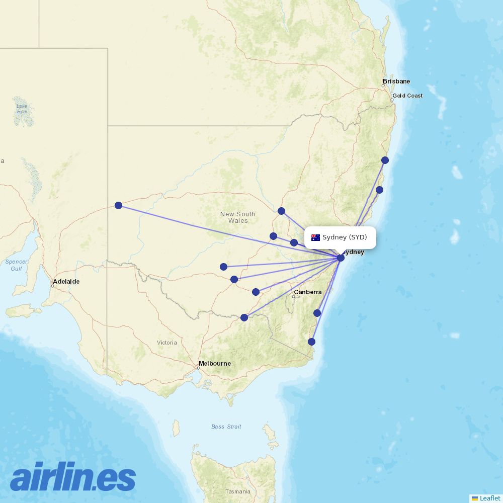 Rex Airlines from Kingsford Smith International Airport destination map